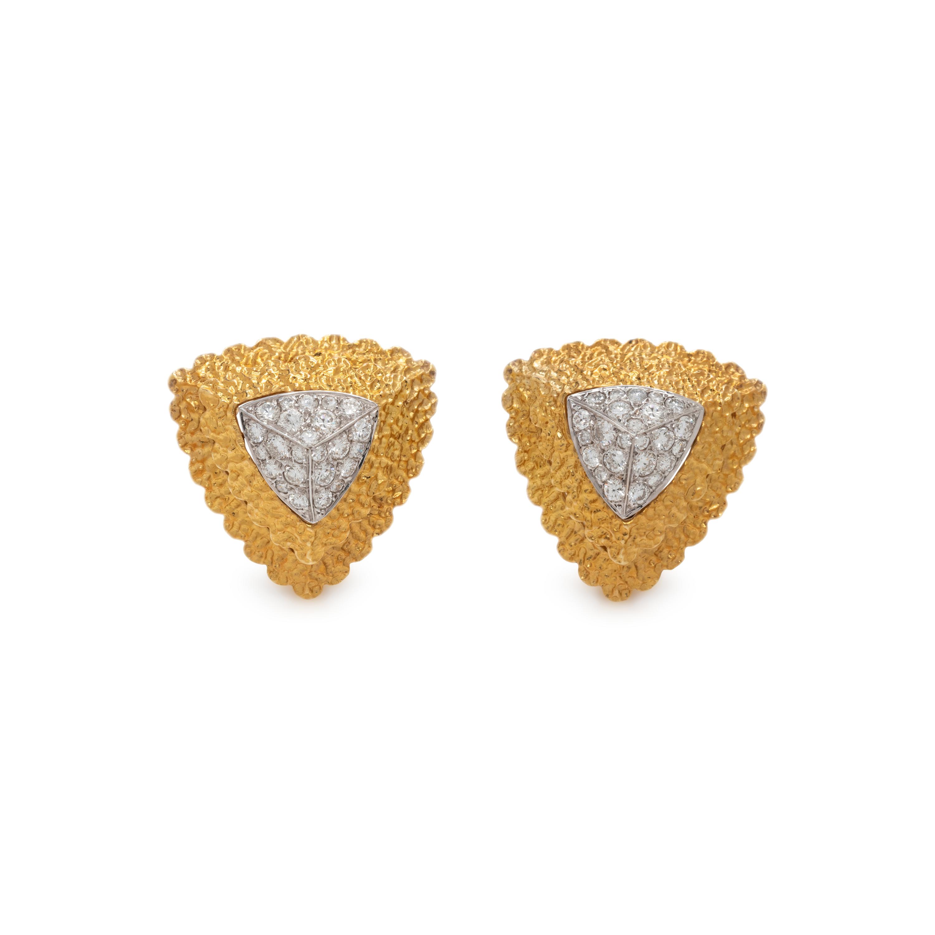 VAN CLEEF & ARPELS, YELLOW GOLD AND DIAMOND EARCLIPS