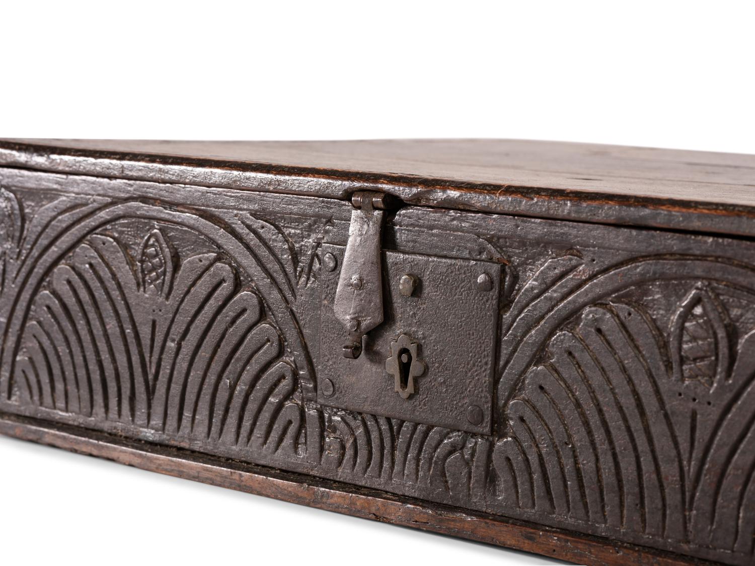 A Pilgrim Century Carved Oak Document Box