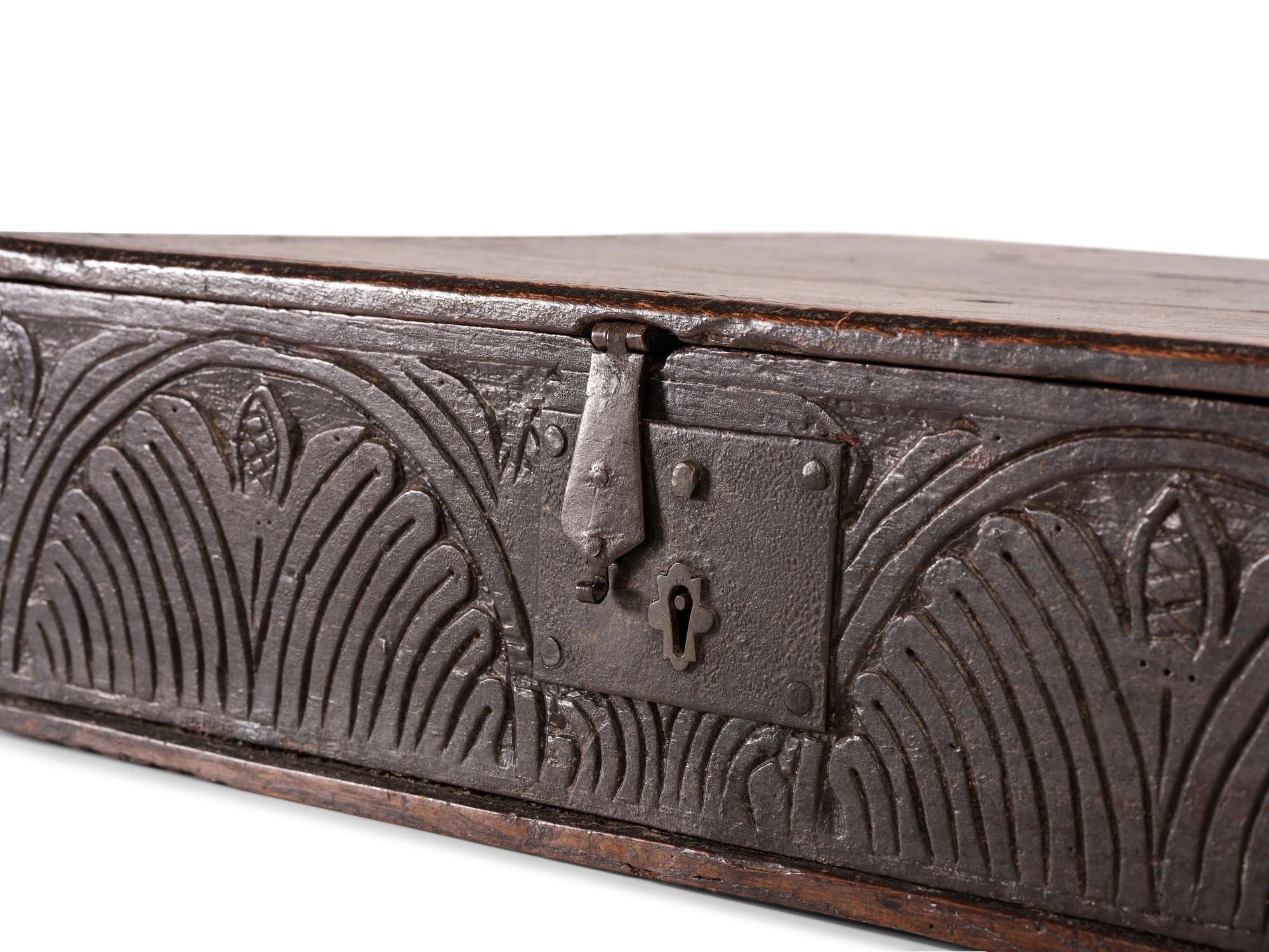 A Pilgrim Century Carved Oak Document Box