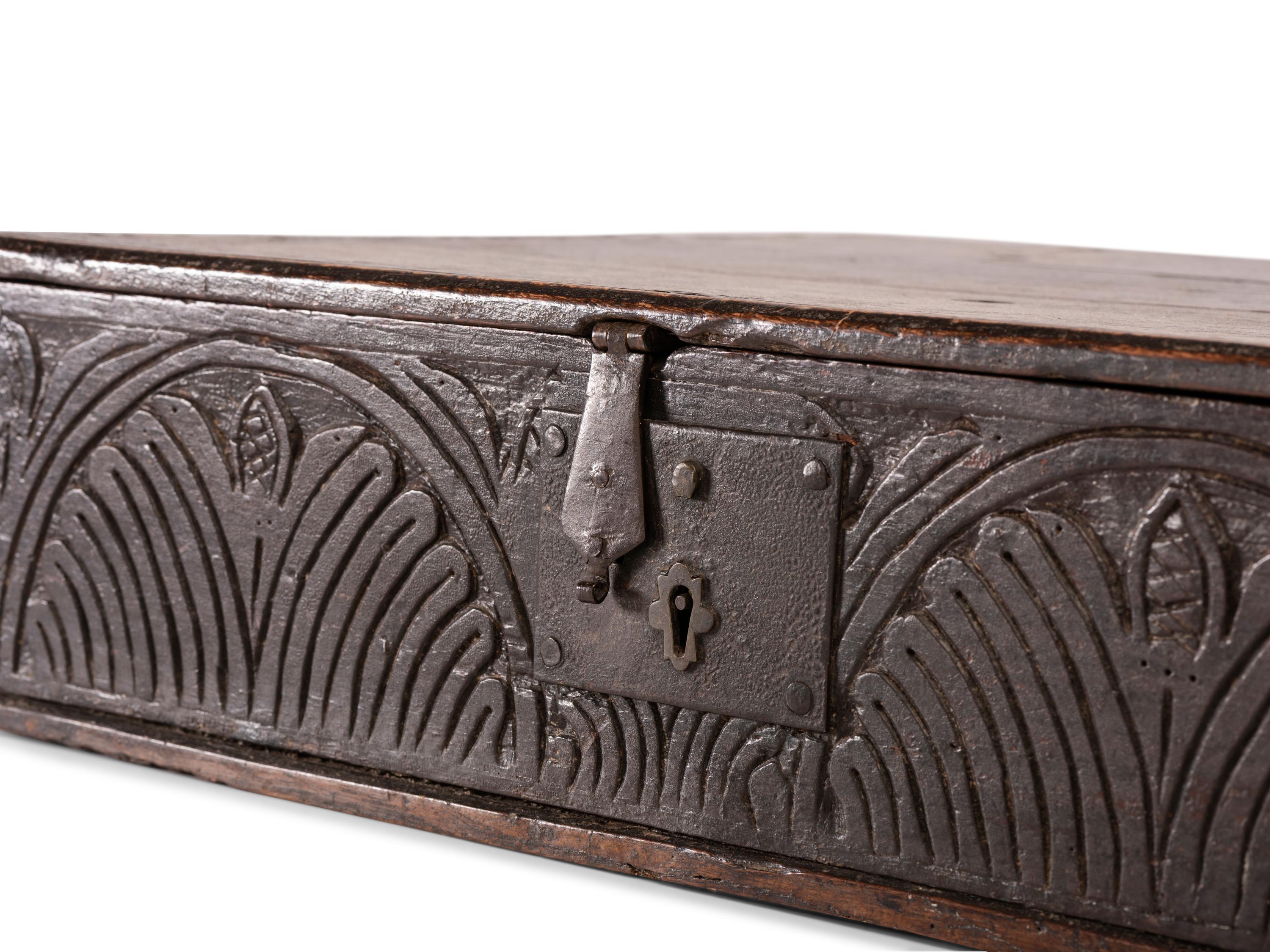 A Pilgrim Century Carved Oak Document Box