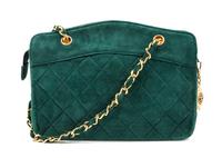 A Chanel Green Velvet Quilted Handbag, 8.25" x 6.25" x 2"; Strap drop 7''.