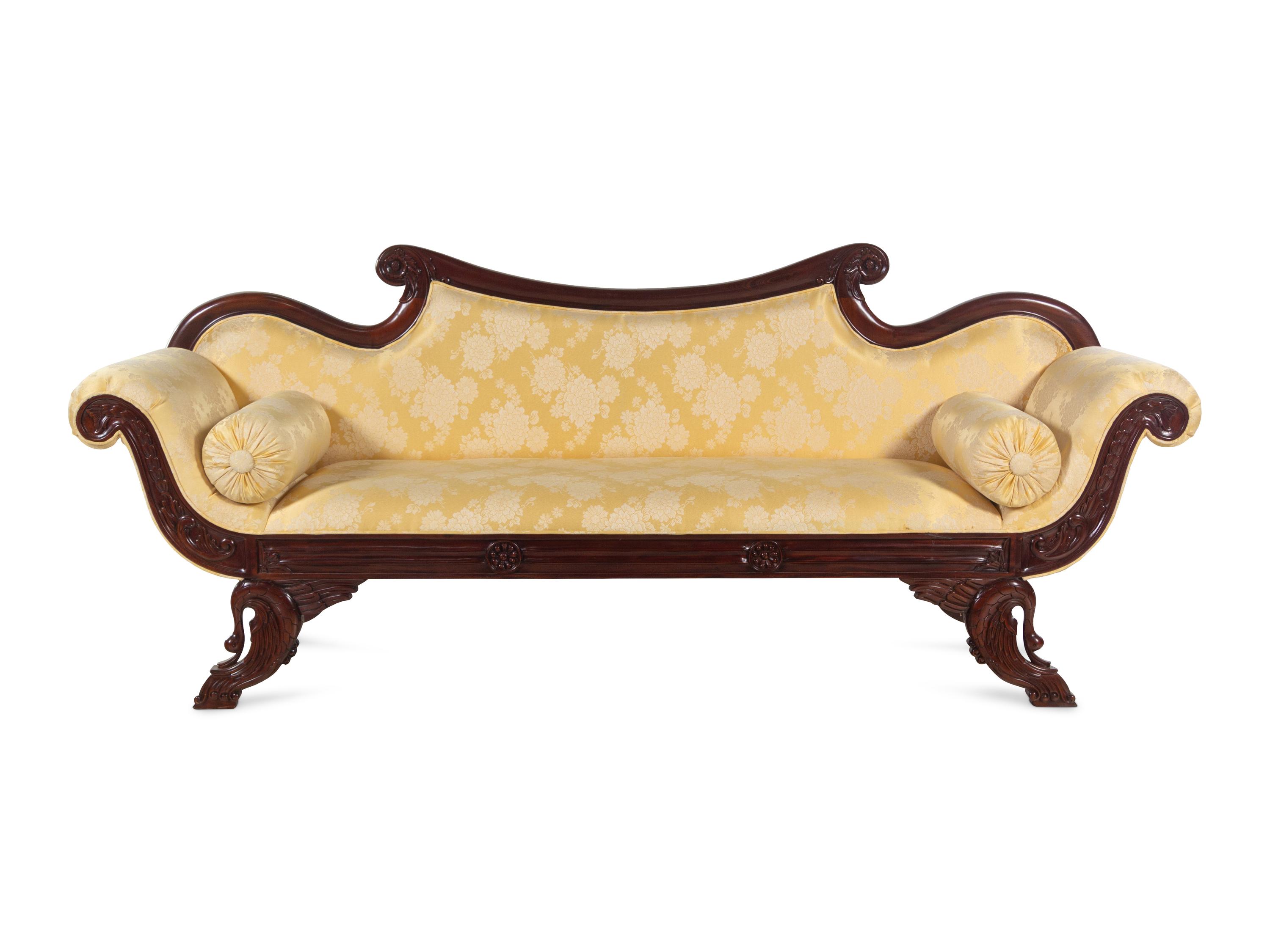 A Classical Style Carved Mahogany Swan-Foot Sofa