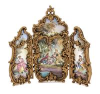An Austrian Enameled Gilt Metal Three-Panel Table Screen Height 5 3/4 inches overall. — 19TH/20TH CENTURY