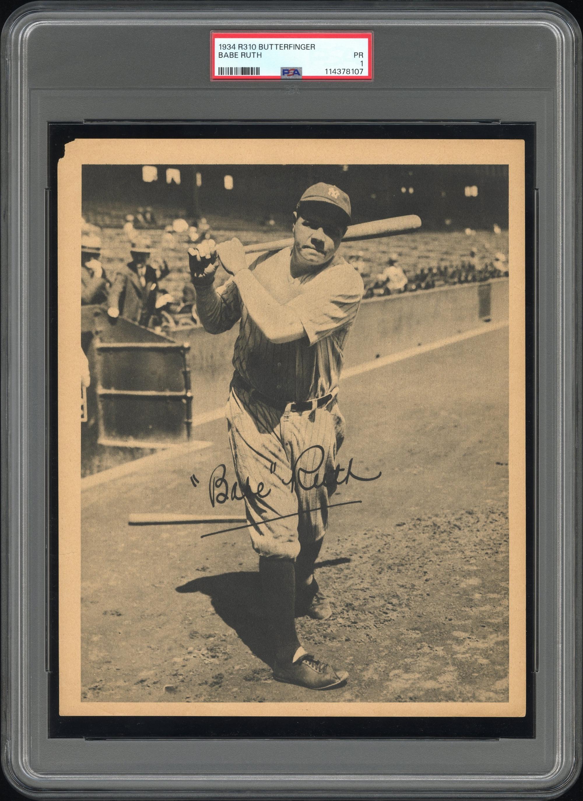 A 1934 R310 Butterfinger Babe Ruth Baseball Card (PSA 1)