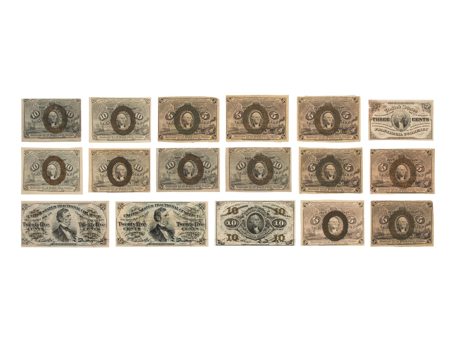 [CIVIL WAR]. A group of fractional currency, patriotic covers, & 19th century notes and covers.