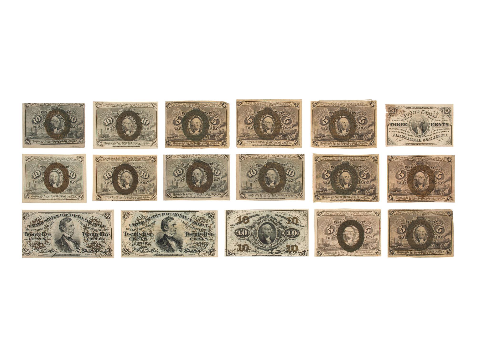 [CIVIL WAR]. A group of fractional currency, patriotic covers, & 19th century notes and covers.