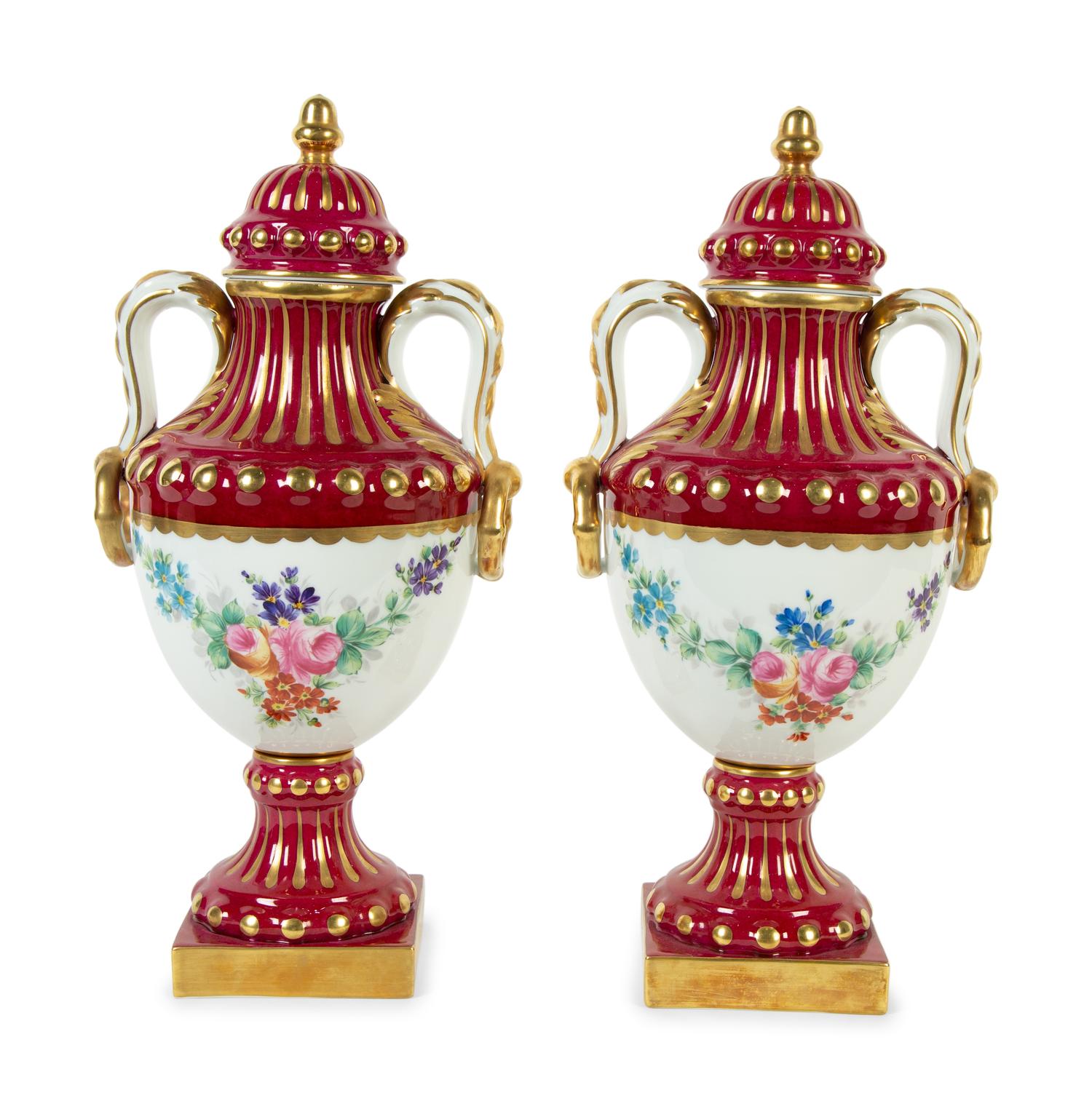 A Pair of Limoges Porcelain Urns