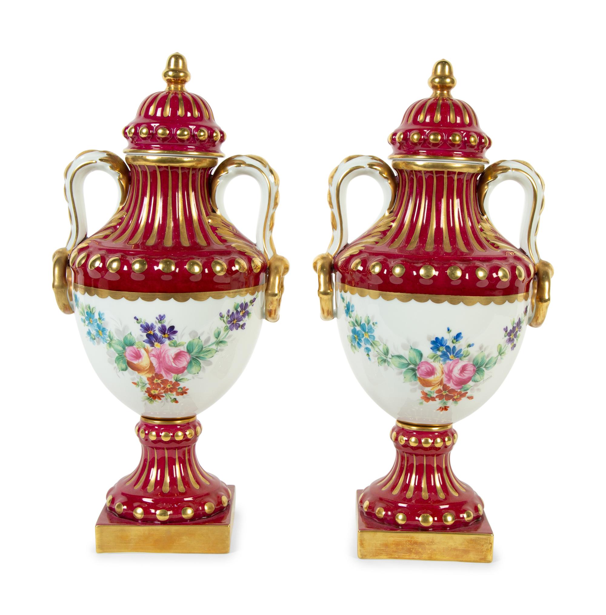 A Pair of Limoges Porcelain Urns