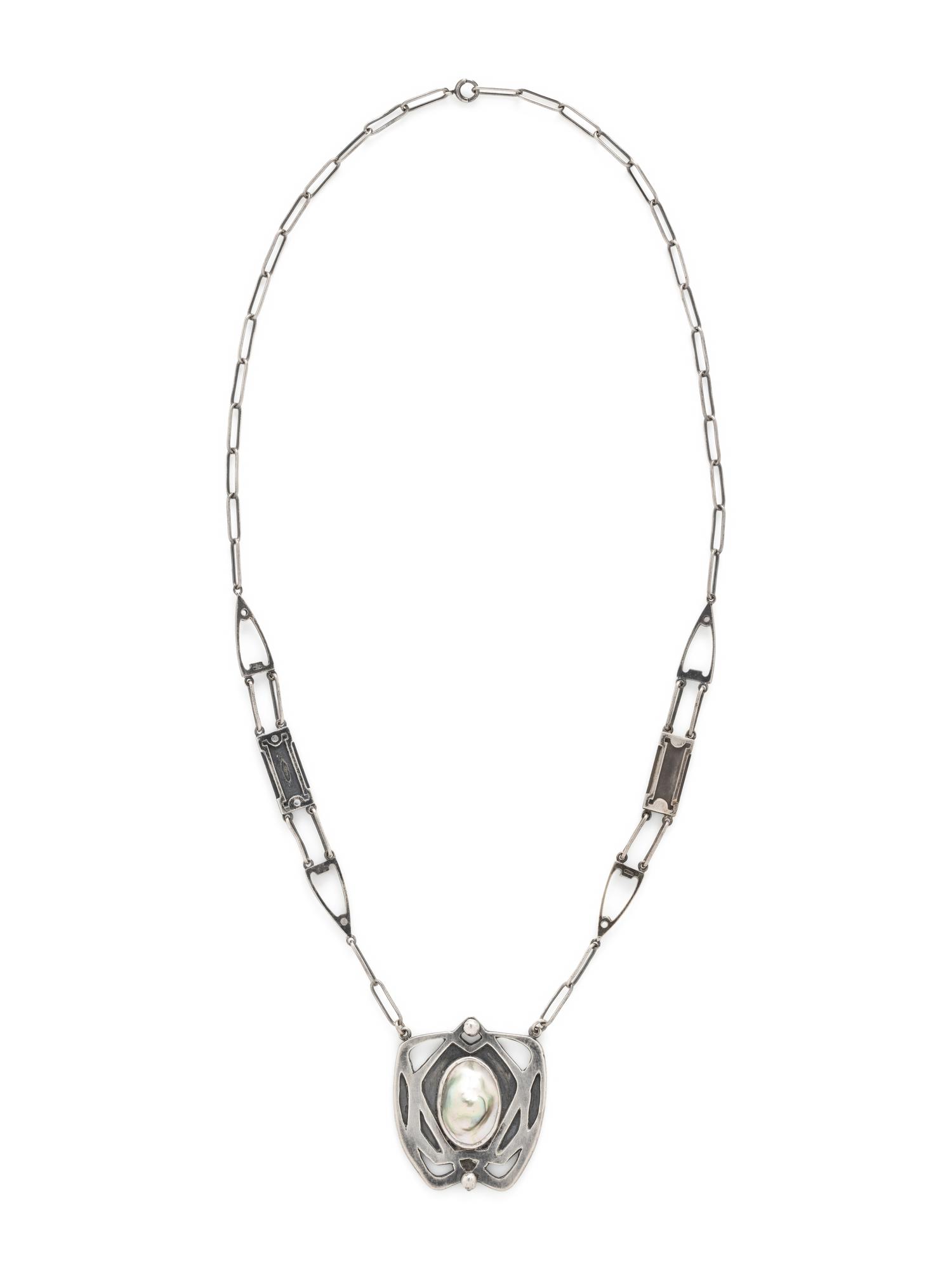 KALO SHOP, ARTS AND CRAFTS, STERLING SILVER AND BLISTER PEARL NECKLACE
