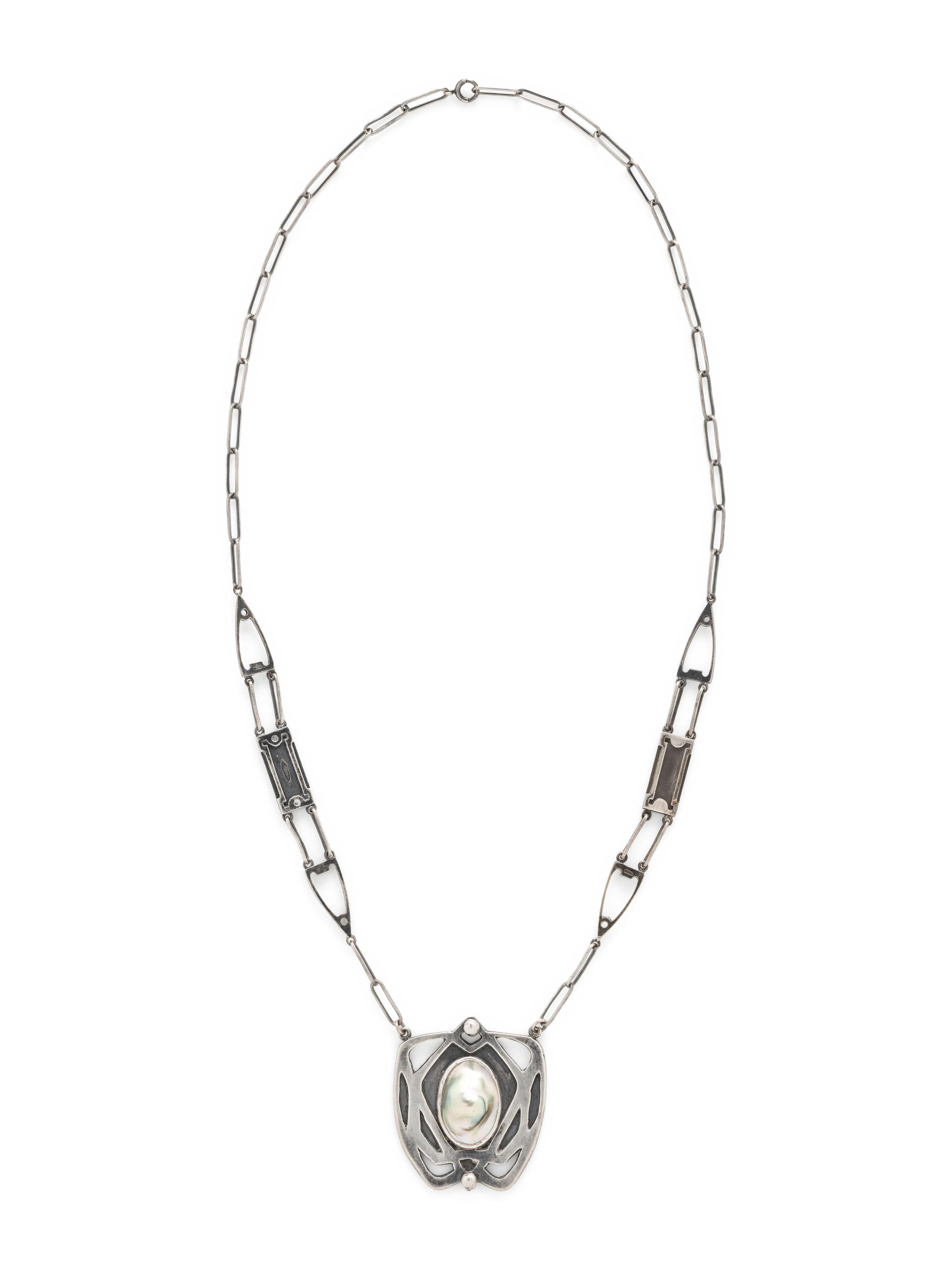 KALO SHOP, ARTS AND CRAFTS, STERLING SILVER AND BLISTER PEARL NECKLACE
