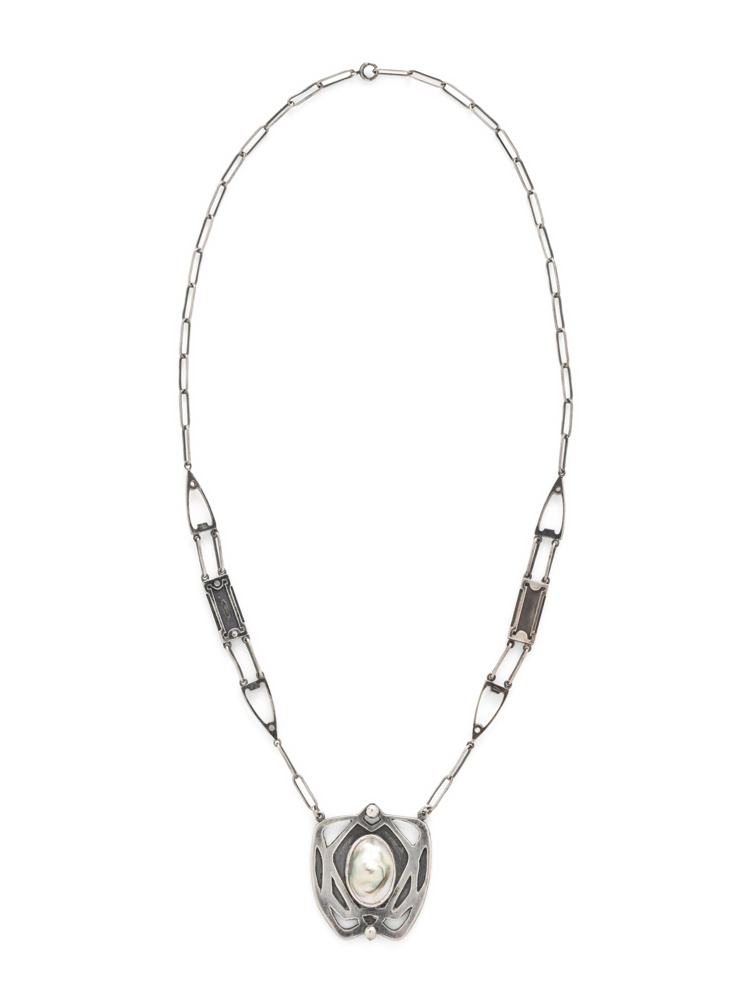 KALO SHOP, ARTS AND CRAFTS, STERLING SILVER AND BLISTER PEARL NECKLACE