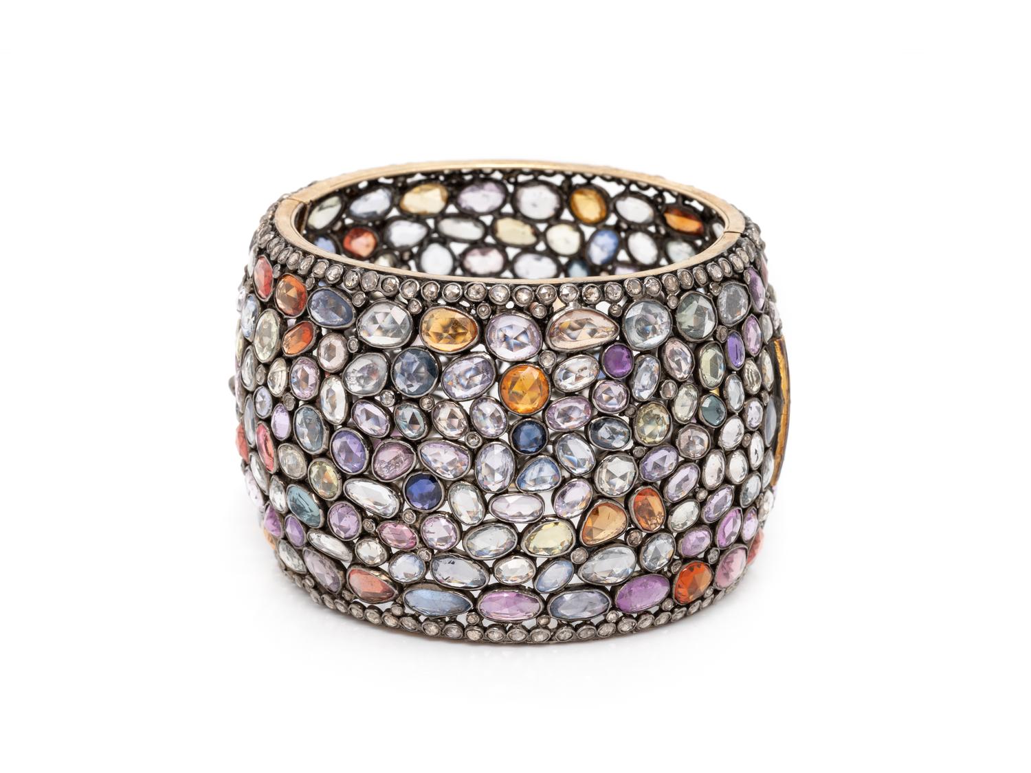 MULTICOLOR SAPPHIRE AND DIAMOND BANGLE BRACELET
