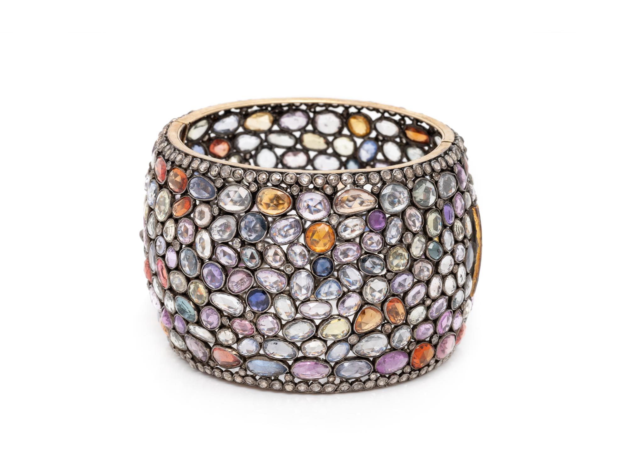 MULTICOLOR SAPPHIRE AND DIAMOND BANGLE BRACELET