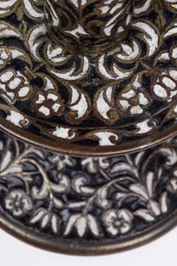 A Pair of Cast Brass 'Surrey Enamel' Candlesticks