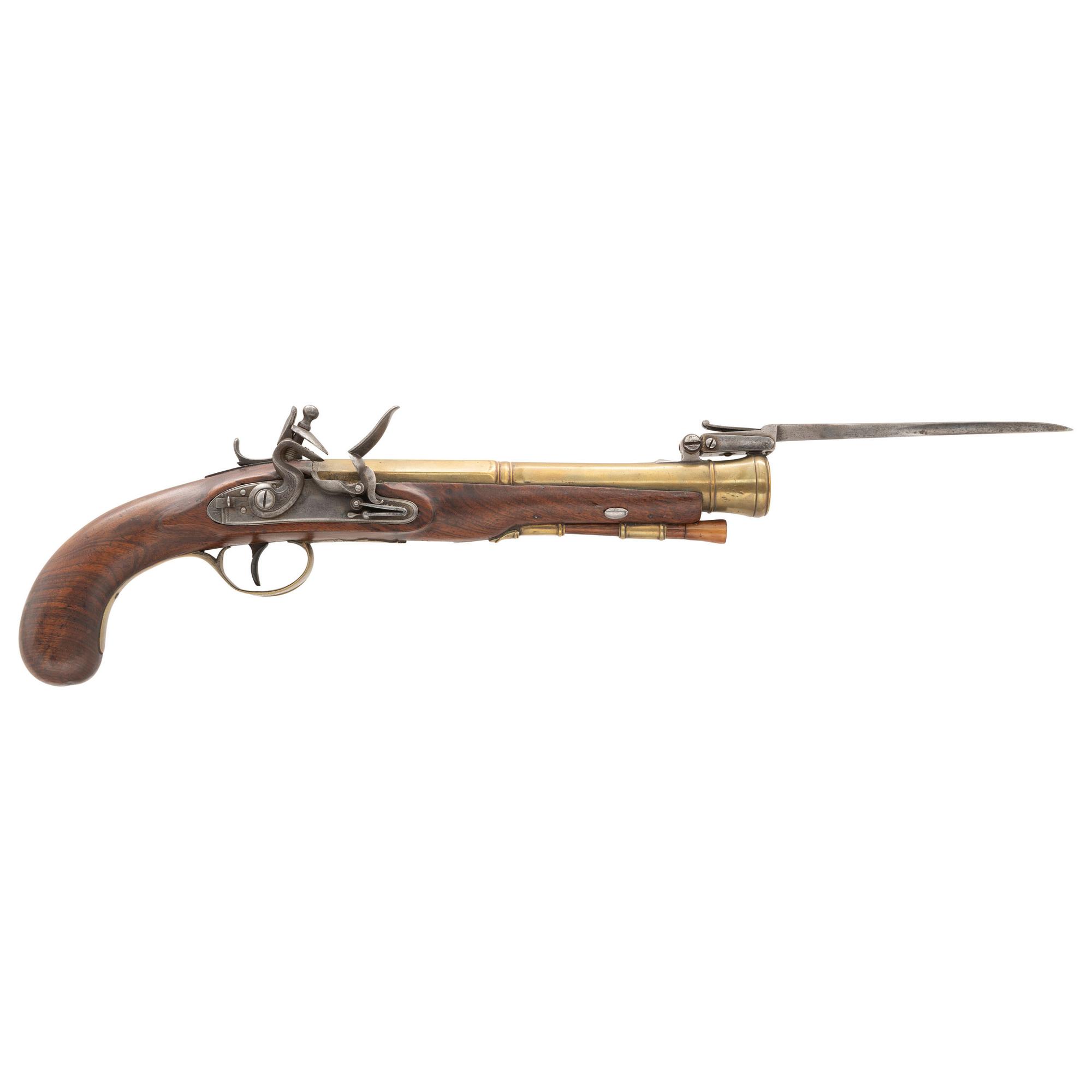 Flintlock Brass Cannon Barrel Snap Bayonet Pistol Marked Twigg