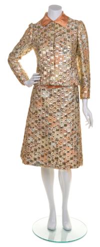 An Scaasi Peach Patterned Skirt Ensemble,