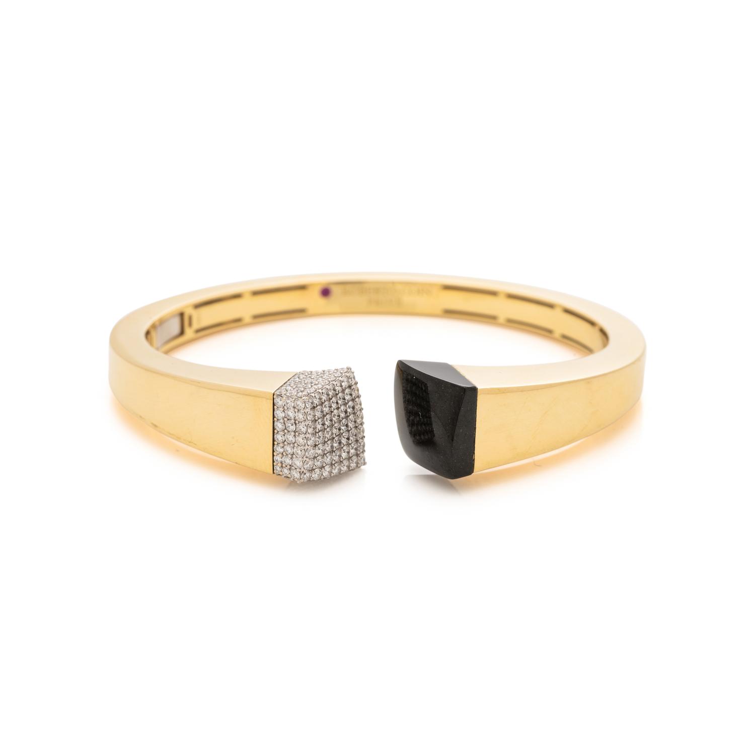 ROBERTO COIN, DIAMOND AND BLACK JADE 'SAUVAGE PRIVÉ' BANGLE BRACELET
