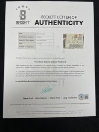 A Paul Bear Bryant Signed Autograph Cachet (Beckett Authentication Services)