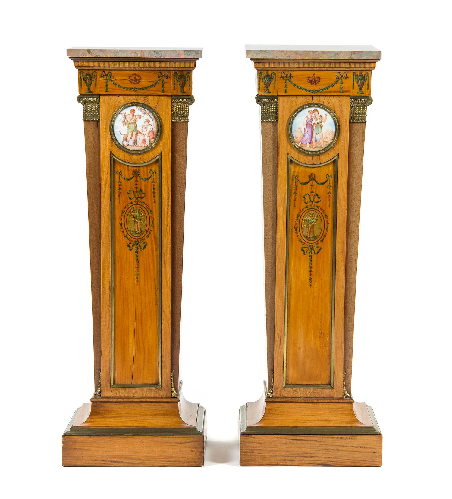 A Pair of Edwardian Painted Satinwood Pedestals Height 43 1/2 inches. — CIRCA 1910