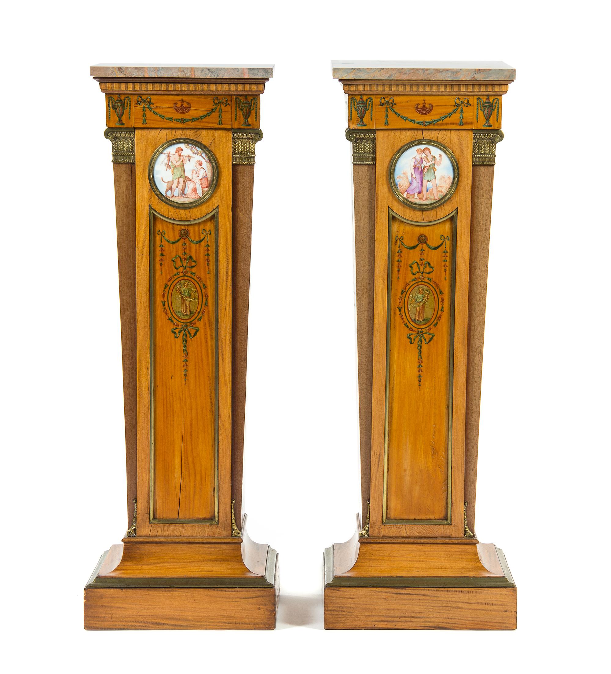 A Pair of Edwardian Painted Satinwood Pedestals Height 43 1/2 inches. — CIRCA 1910