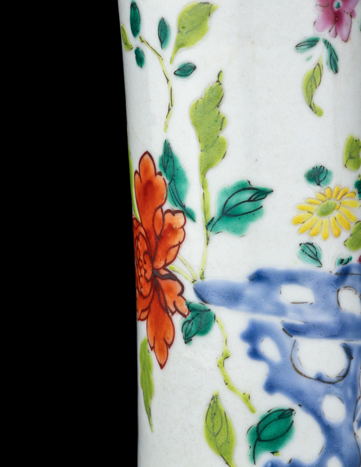 A Pair of Gilt Mounted Chinese Export Famile Rose Porcelain Gu Vases