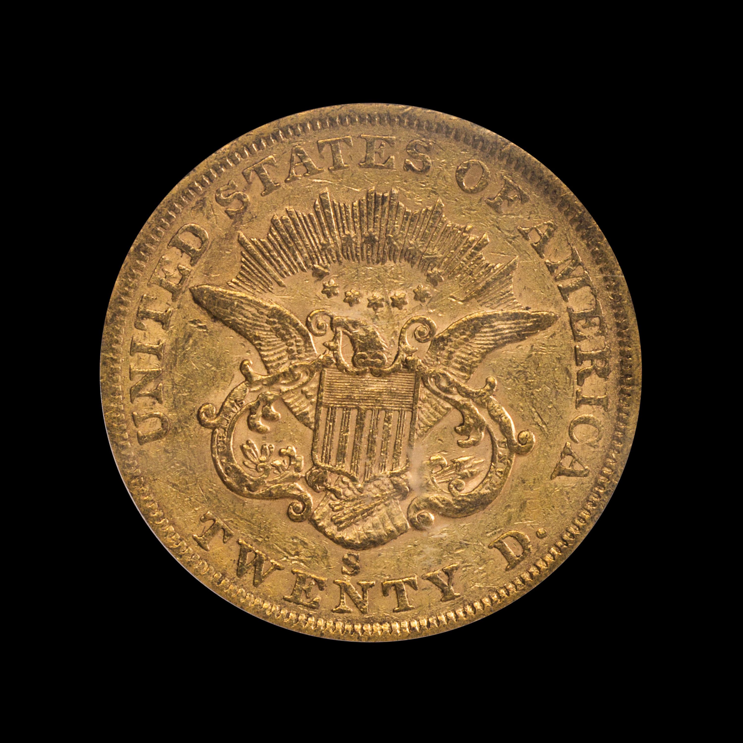 A United States 1863-S Liberty Head $20 Gold Coin