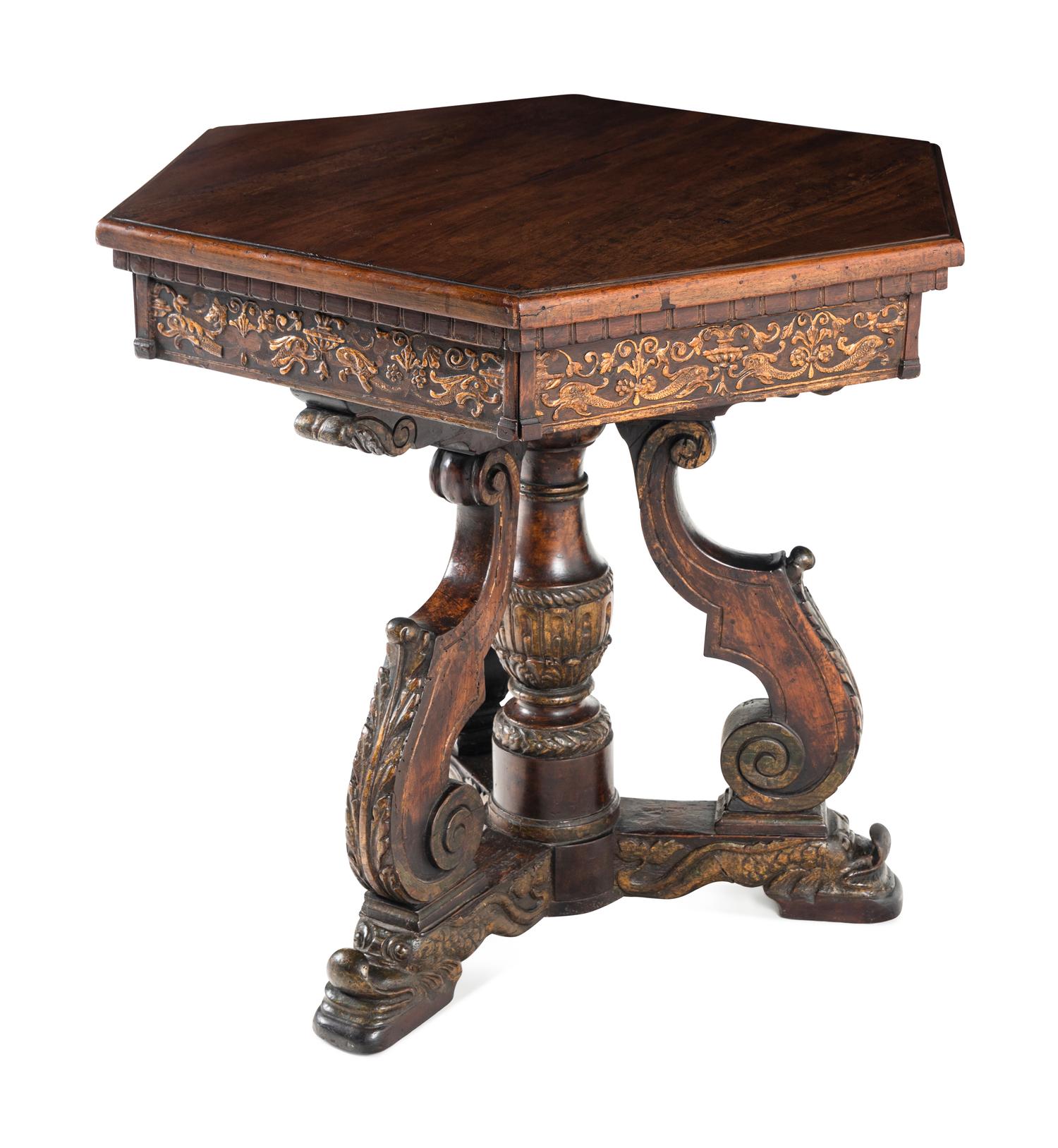 A Continental Parcel Gilt Beechwood and Olivewood Center Table