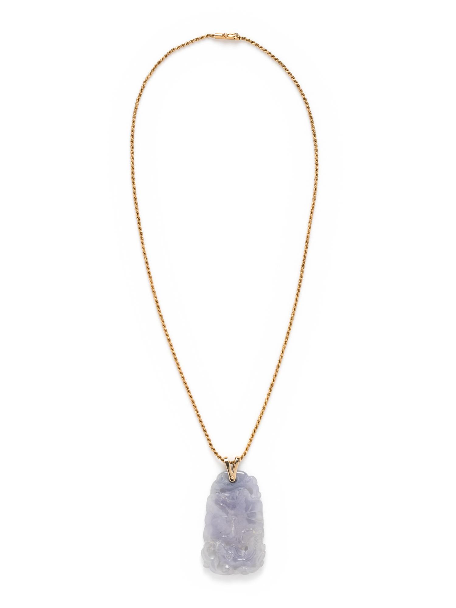YELLOW GOLD AND LAVENDER JADE PENDANT/NECKLACE