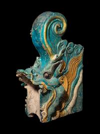 A Turquoise Glazed Pottery 'Dragon' Roof Tile