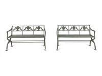 A Pair of Neoclassical Style Painted Iron Garden Benches