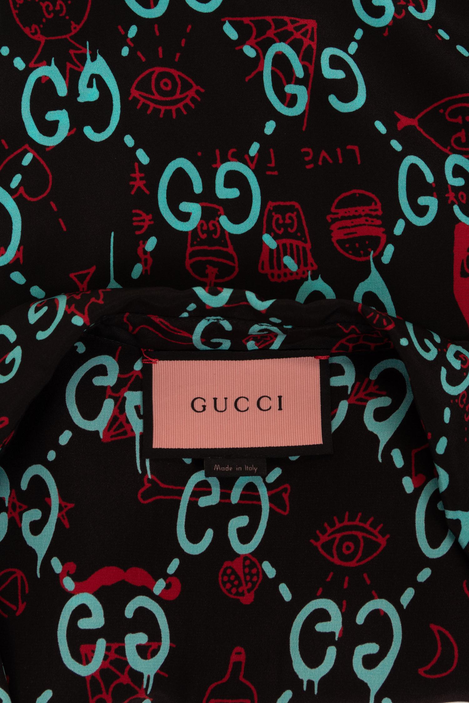 Gucci Silk Print Belted Dress with GG Logo, Spring 2017