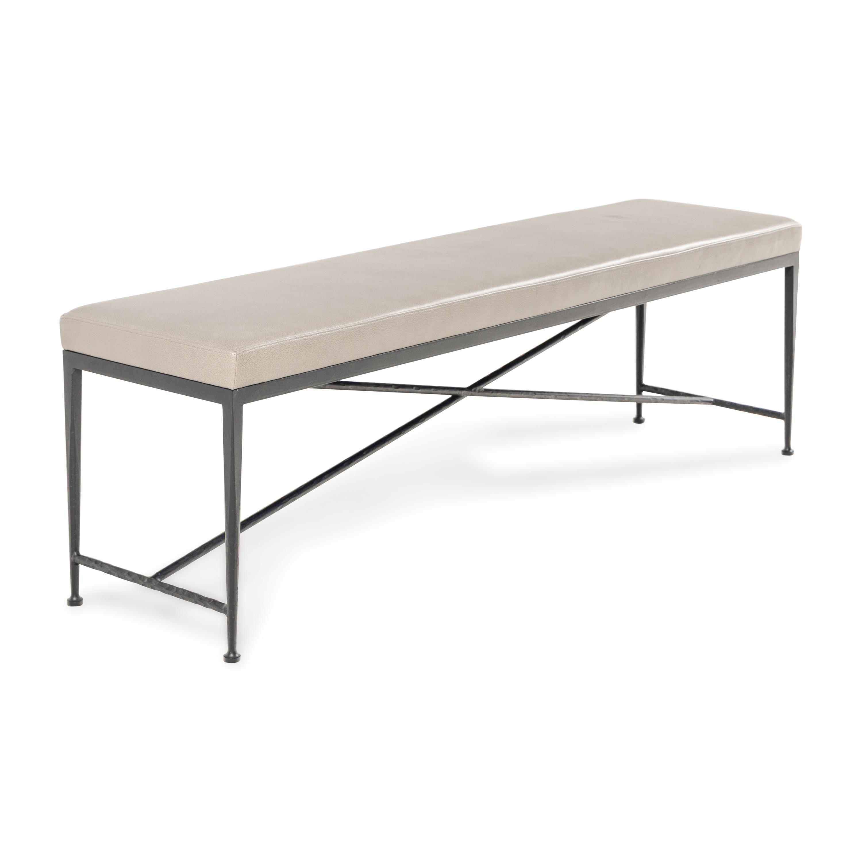 A Dessin Fournir Leather Upholstered Steel Bench