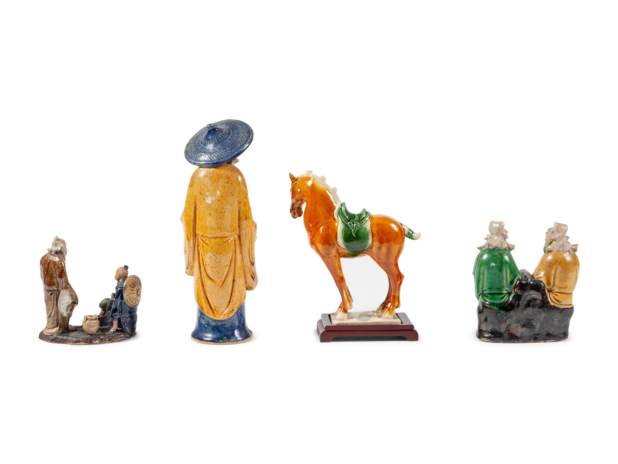 Four Chinese Sancai Glazed Porcelain Figures