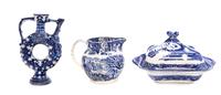 Two Blue and White Transfer Decorated Articles Height of tallest 8 3/4 inches.