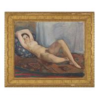 Henri Lebasque (French, 1865-1937) — Nu Étendu, Bras Levés, Au Coussin Bleu , c. 1920-1921