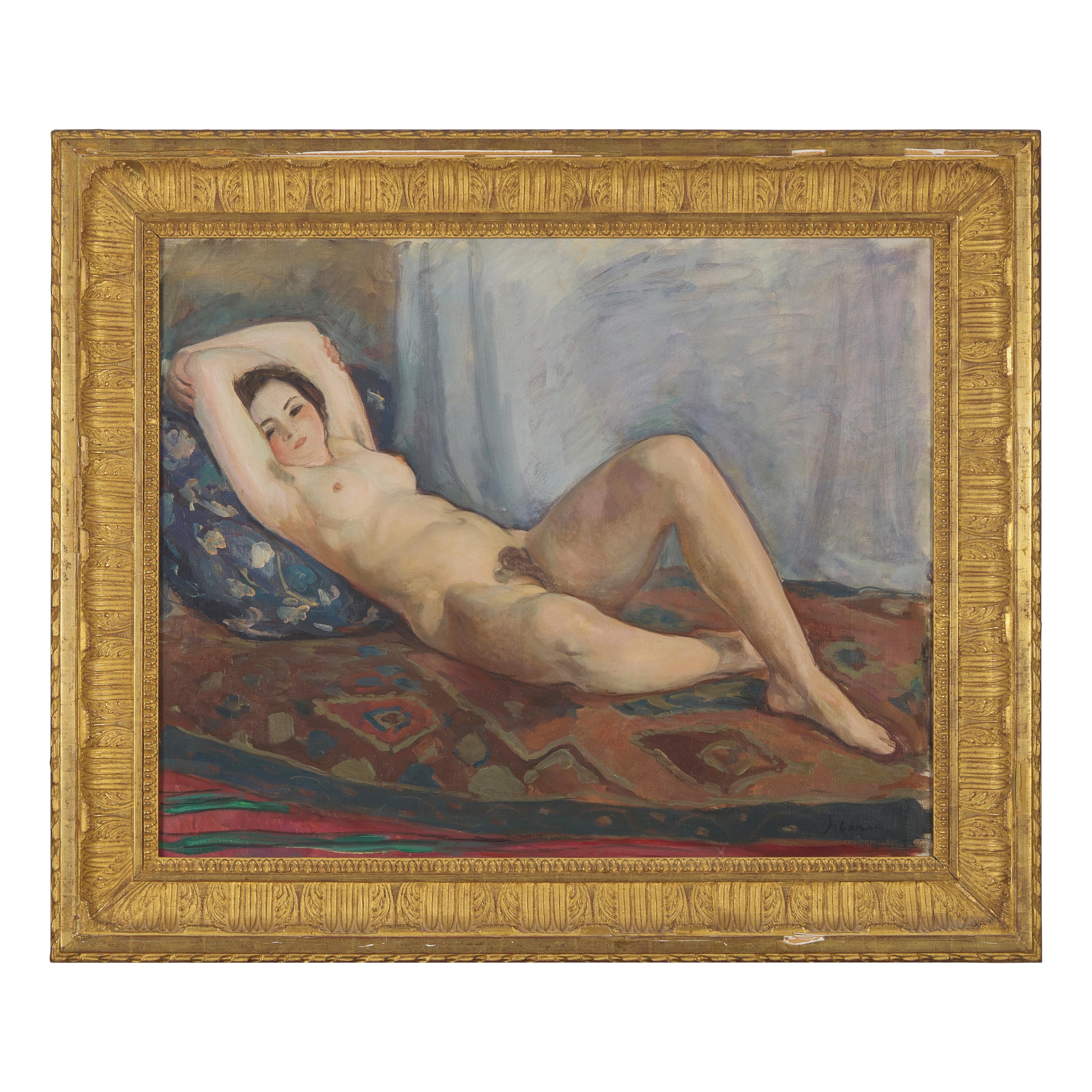 Henri Lebasque (French, 1865-1937) — Nu Étendu, Bras Levés, Au Coussin Bleu , c. 1920-1921