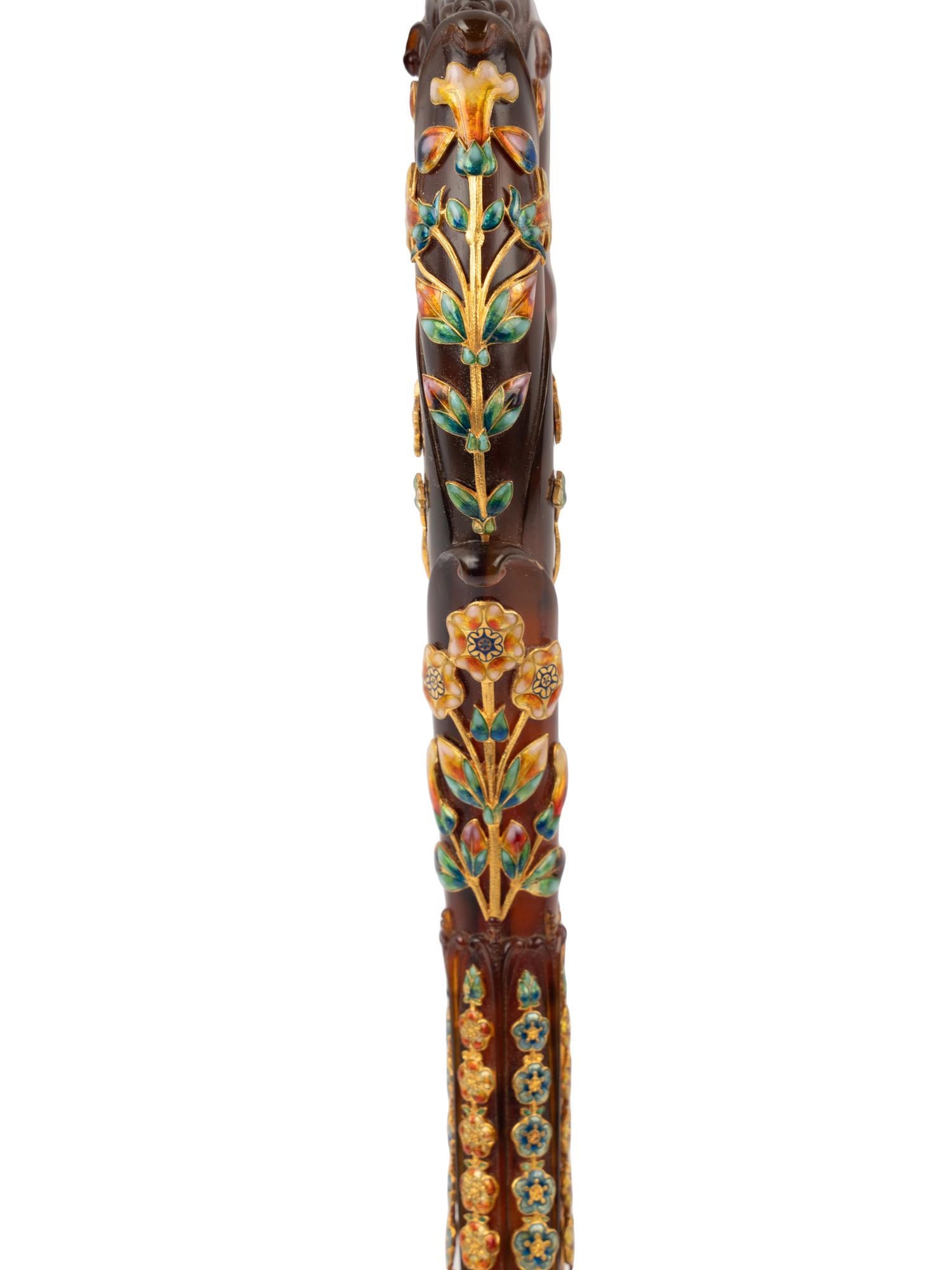 A French Gold-Mounted and Enameled Tortoise Shell Parasol Handle Retailed by Tiffany and Co.