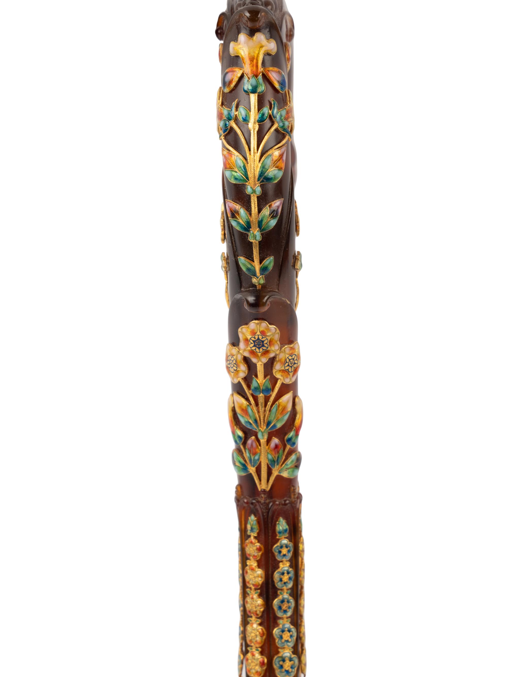 A French Gold-Mounted and Enameled Tortoise Shell Parasol Handle Retailed by Tiffany and Co.