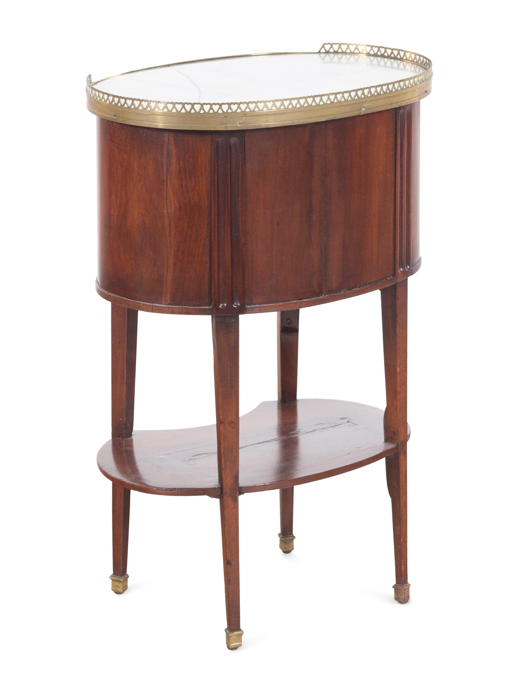 A Louis XVI Style Mahogany Marble-Top Side Table