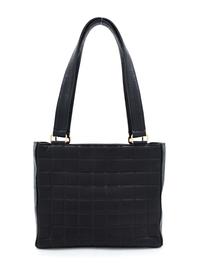 A Chanel Black Lambskin "Chocolate Bar" Tote, 8" H x 10" W x 3.25" D; Strap drop: 9".
