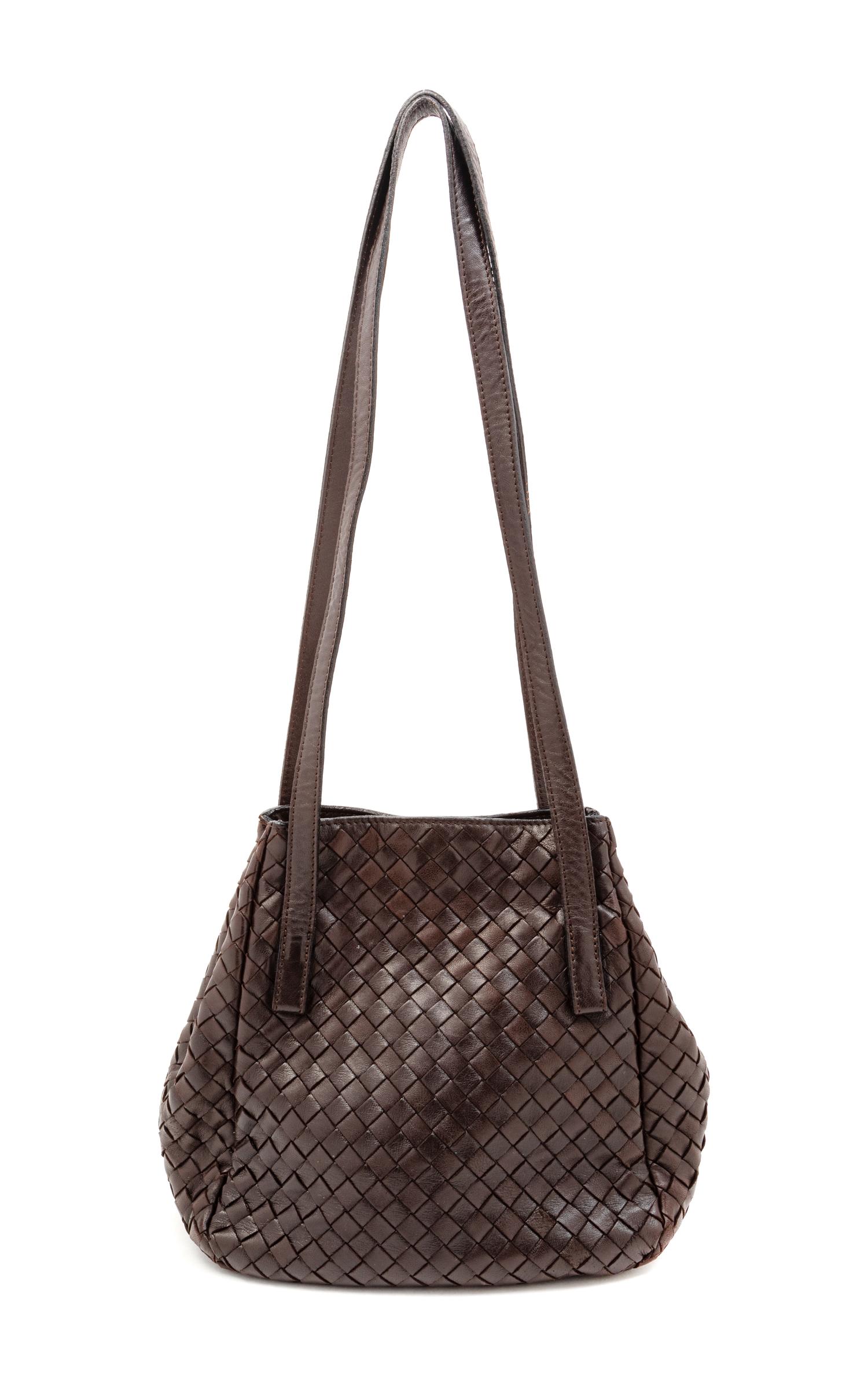 Bottega Veneta Intrecciato Brown Leather Handbag, 1980-2000s