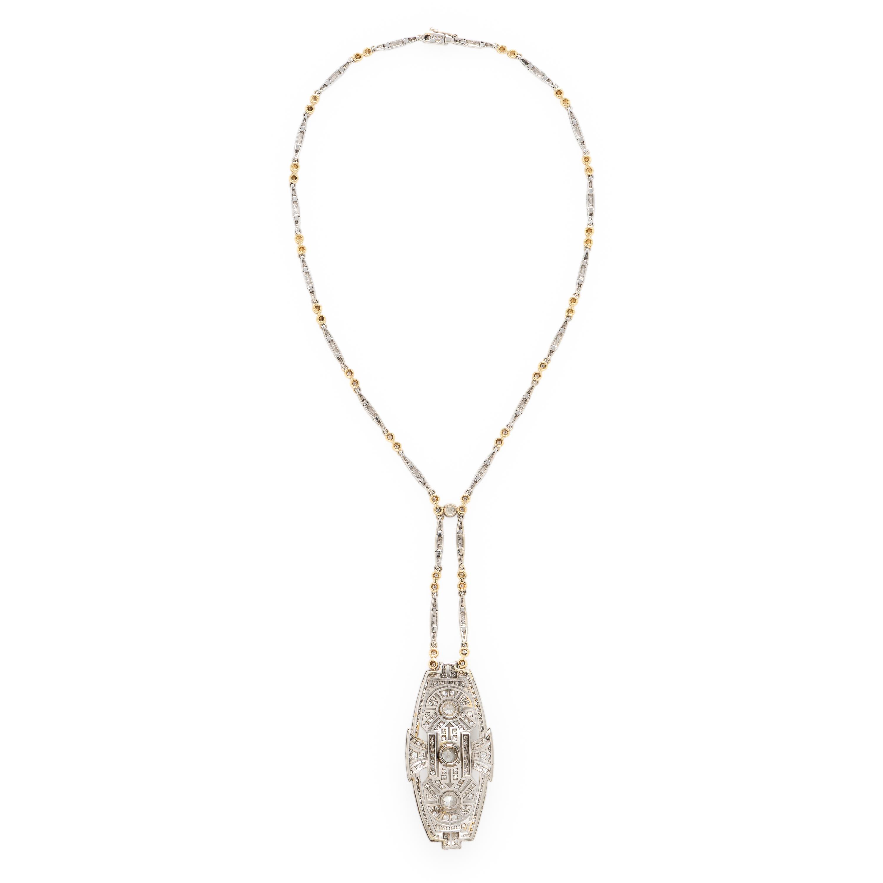 Diamond, Platinum, and Bicolor Gold Necklace