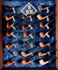 A Britain's Best Briar High Class Pipes Wall Case with Pipes and Smoking Jacket