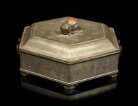 A Chinese Hardstone Inset Pewter Warmer Set