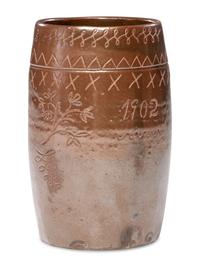 A Heavily Incised Albany Slip-Glazed Stoneware Beer Mug