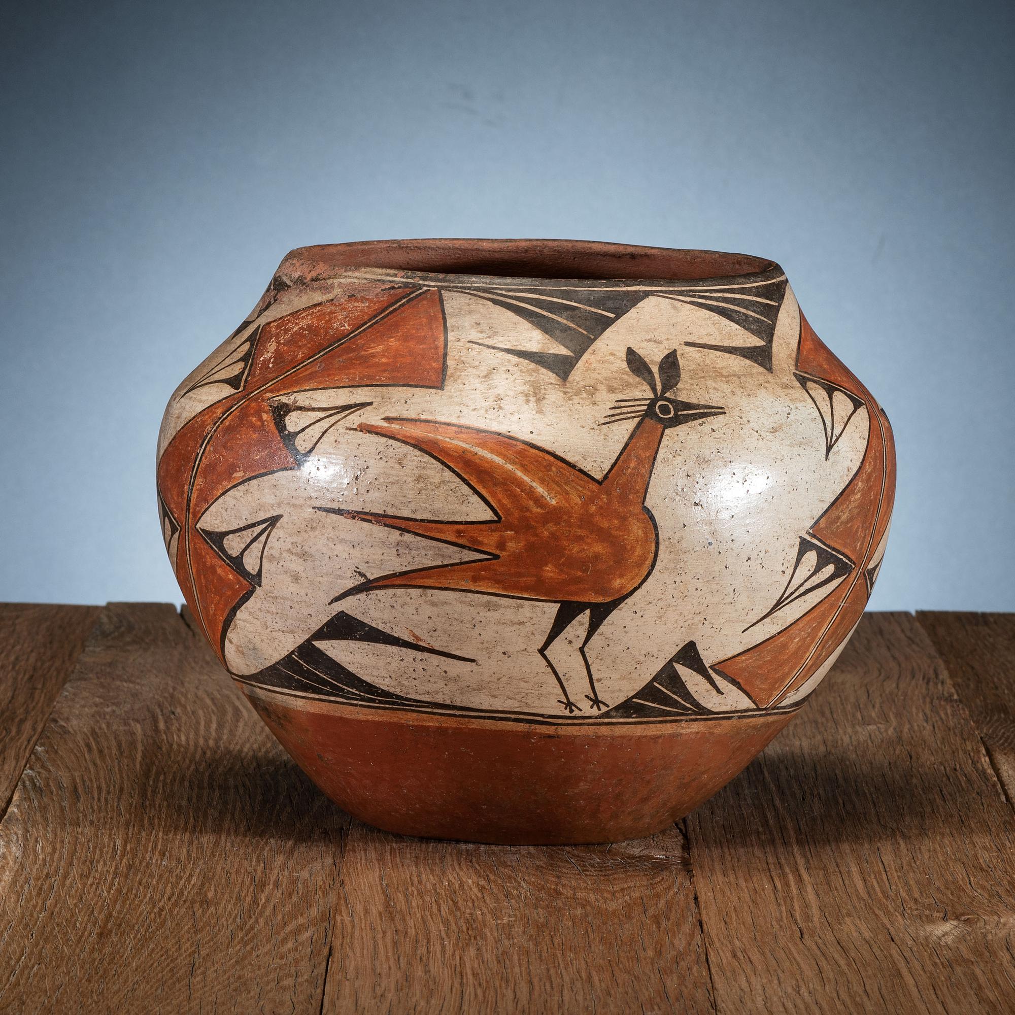 Zia Polychrome Pottery Bowl, with Three Zia Birds