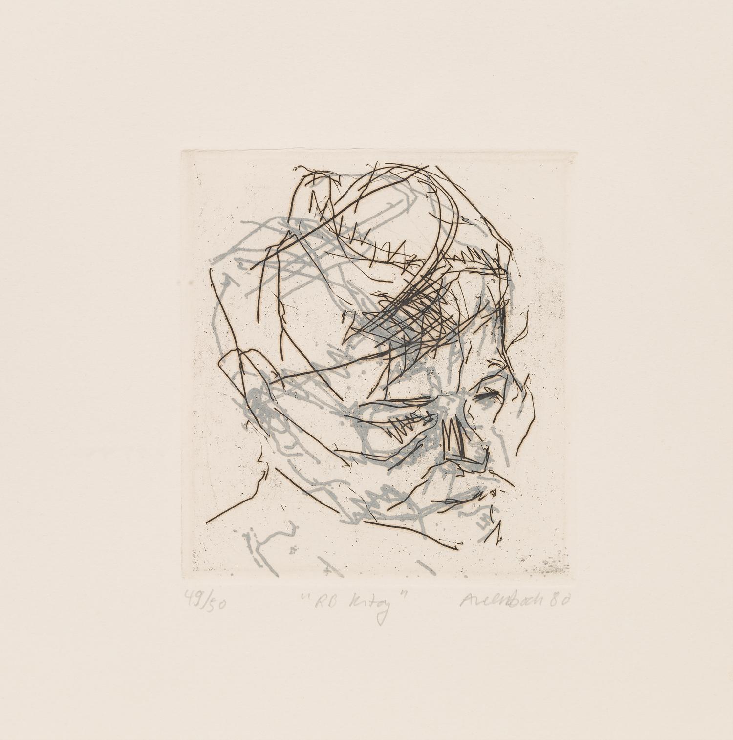 Frank Auerbach, (British, b. 1931), R.B. Kitaj (from Six Etchings of Heads), 1980
