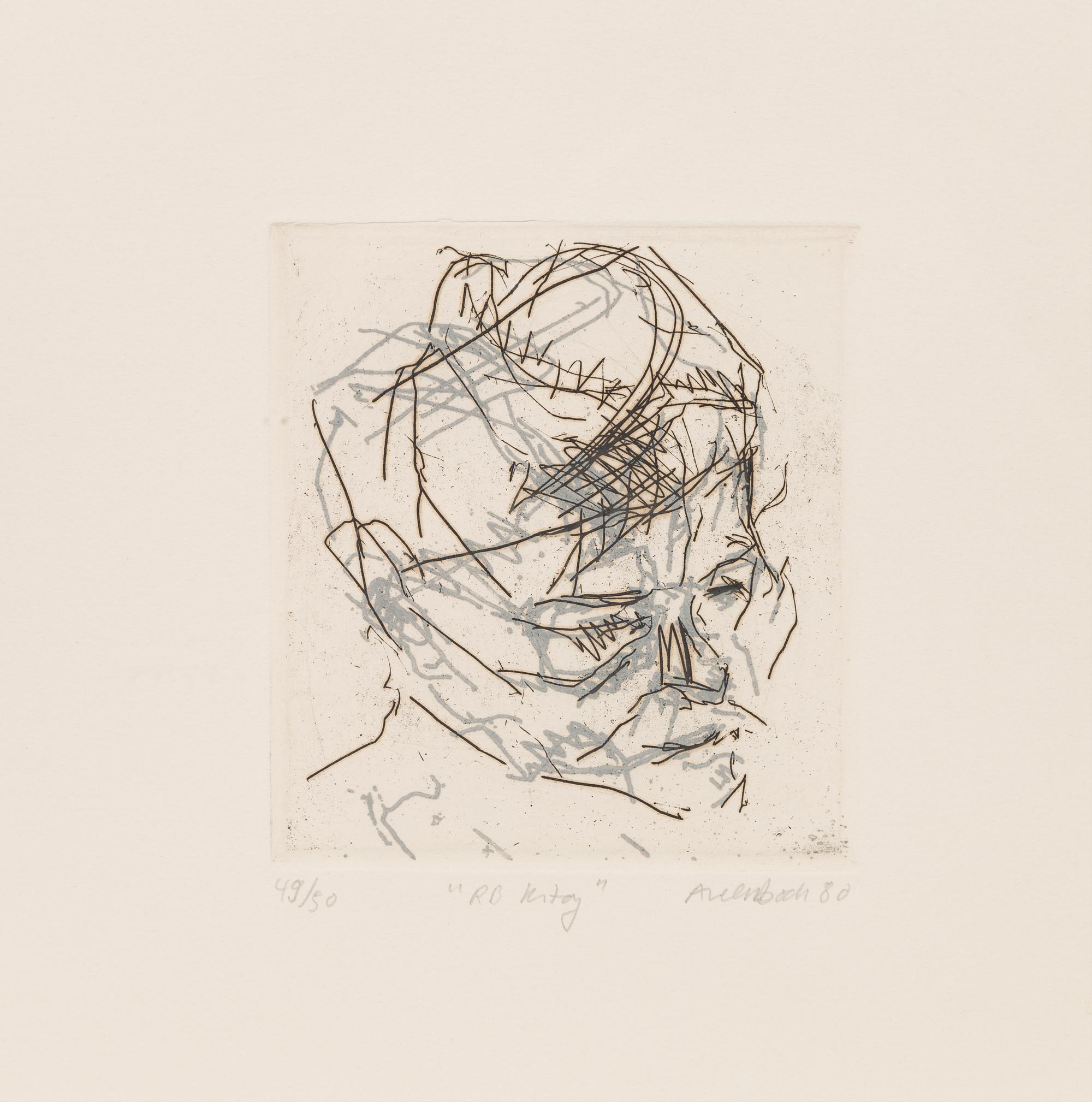 Frank Auerbach, (British, b. 1931), R.B. Kitaj (from Six Etchings of Heads), 1980