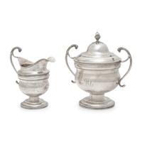 A Federal Silver Covered Sugar Dish and Creamer
