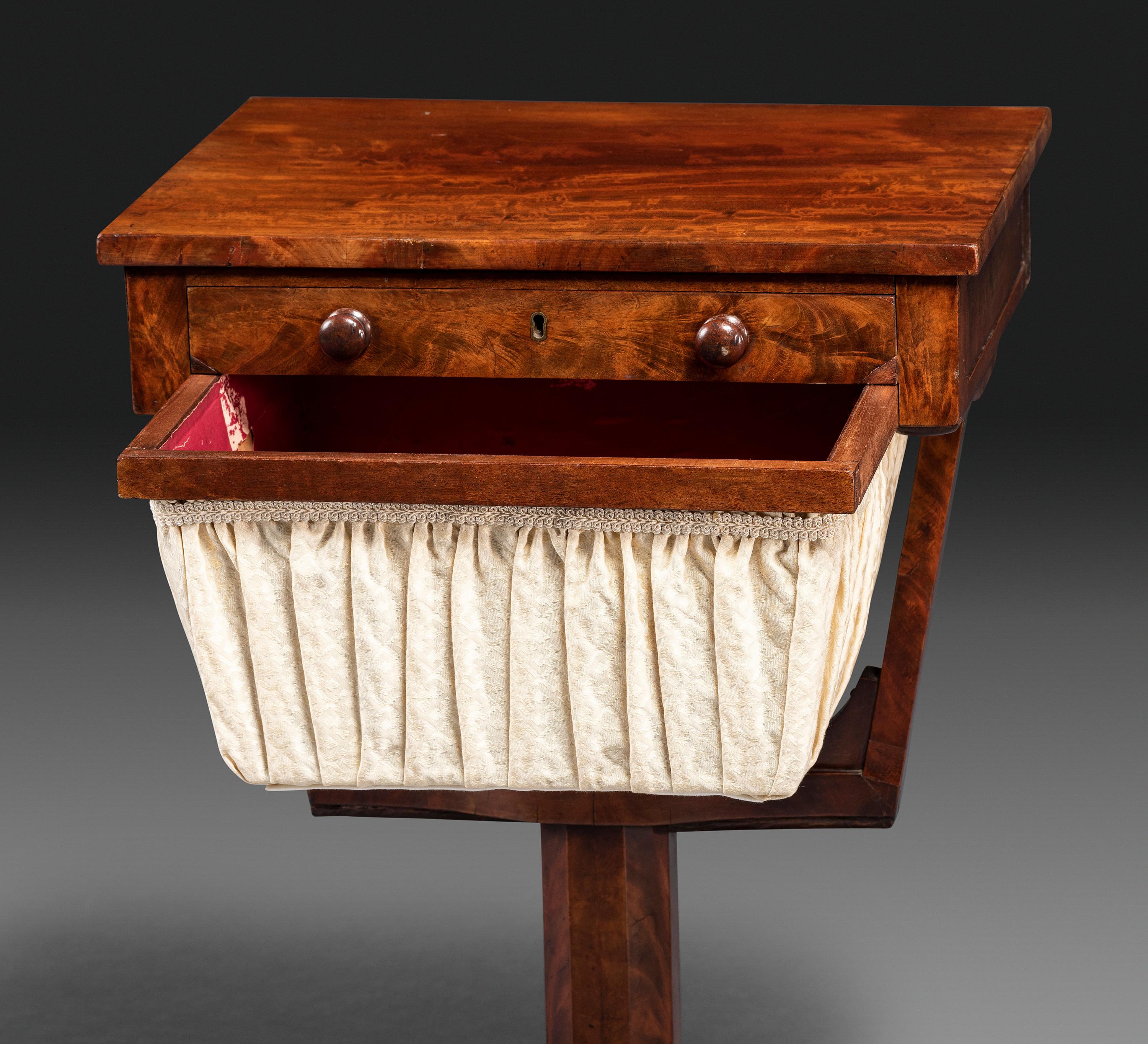 A Late Classical Figured Mahogany Sewing Table